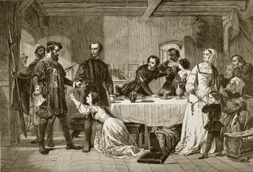 Die Verhaftung von John Brown von Ashford, ein Lollarde, 1517, graviert von J. und G.P. Nicholls